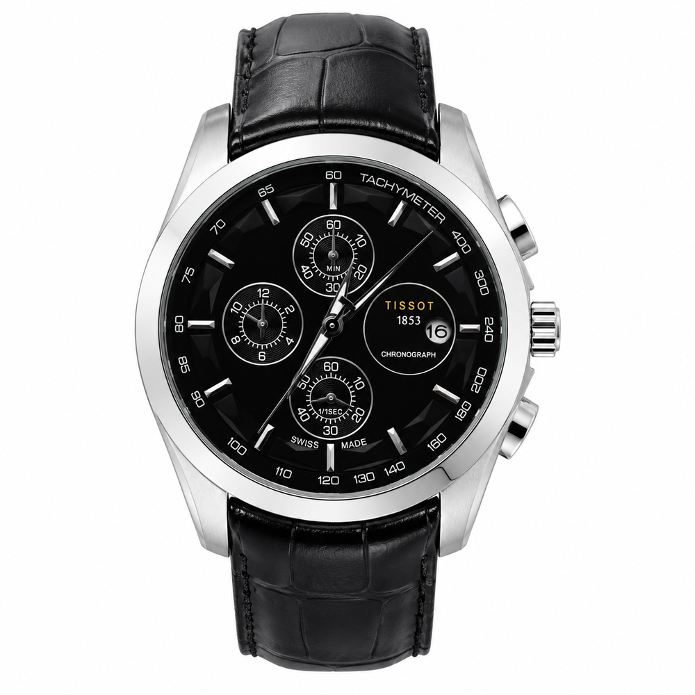 Heritage Chronograph Watch — Onyx Black Dial, Black Leather