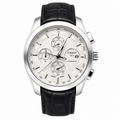 Heritage Chronograph Watch — White Dial, Black Leather