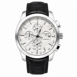 Heritage Chronograph Watch — White Dial, Black Leather