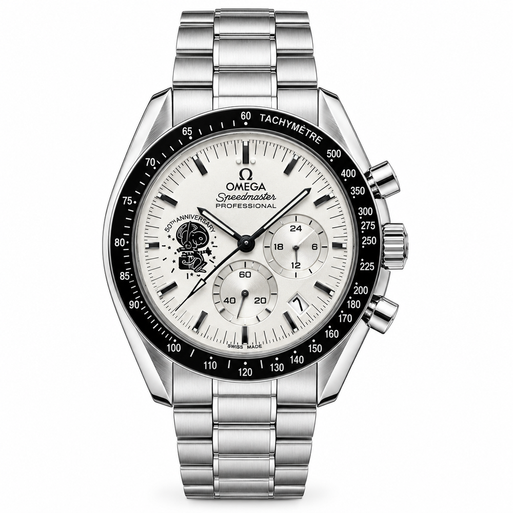 Racing Chronograph Watch — White Panda Dial, Steel Bracelet