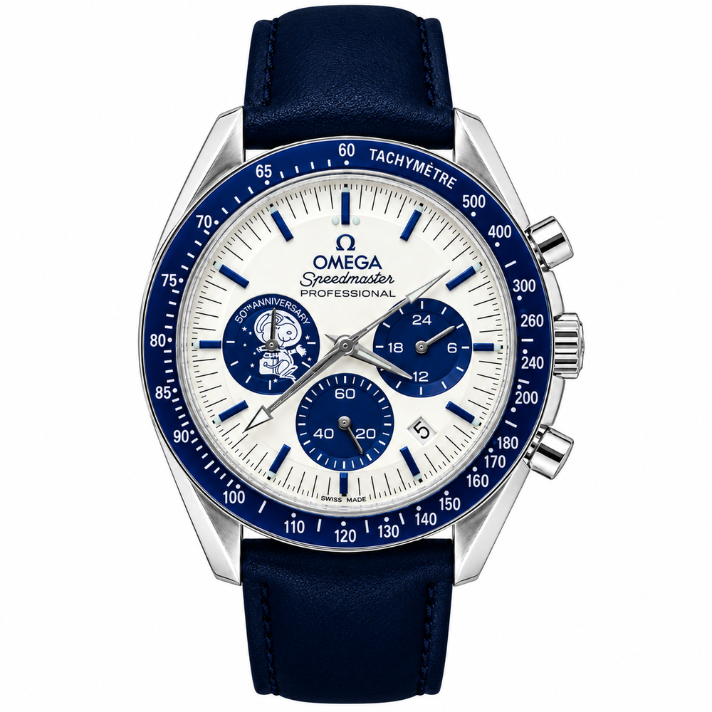 Racing Chronograph Watch — Silver Dial, Navy Leather
