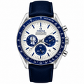 Racing Chronograph Watch — Silver Dial, Navy Leather